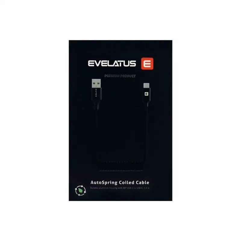 Evelatus AutoSpring špirálový kábel USB A na USB C 1,2m čierny