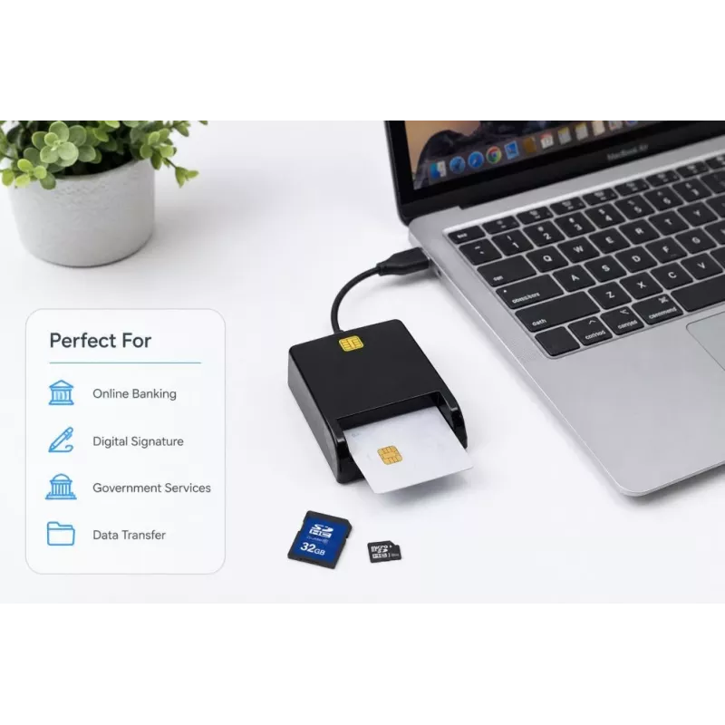 iLike 4-in-1 USB čítačka smart kariet s podporou SIM, SD a micro-SD, CAC čítačka pre preukazy, bankové karty, eID a pamäťové karty, čierna