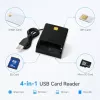 iLike 4-in-1 USB čítačka smart kariet s podporou SIM, SD a micro-SD, CAC čítačka pre preukazy, bankové karty, eID a pamäťové karty, čierna