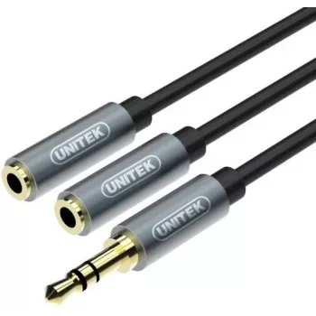 UNITEK Y-C956ABK 3,5mm mini jack konektor samec na 2x 3,5mm jack konektor samica audio splitter adaptér kábel - čierny