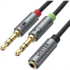 UNITEK Y-C957ABK 3.5mm mini jack audio splitter kábel, konektor samica na 2x konektor samec, 20 cm, čierny