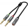 UNITEK Y-C957ABK 3.5mm mini jack audio splitter kábel, konektor samica na 2x konektor samec, 20 cm, čierny
