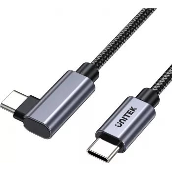 UNITEK USB-C zahnutý 90° kábel PD 100W 0,5m čierny