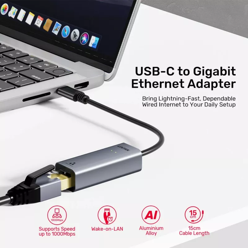 UNITEK USB-C na Gigabit Ethernet adaptér 1Gbps - Space Gray