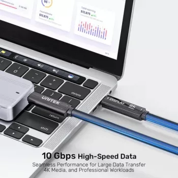 UNITEK USB-C Active Optical Cable 5m - 10Gbps, PD 60W, 8K@30Hz, čierna