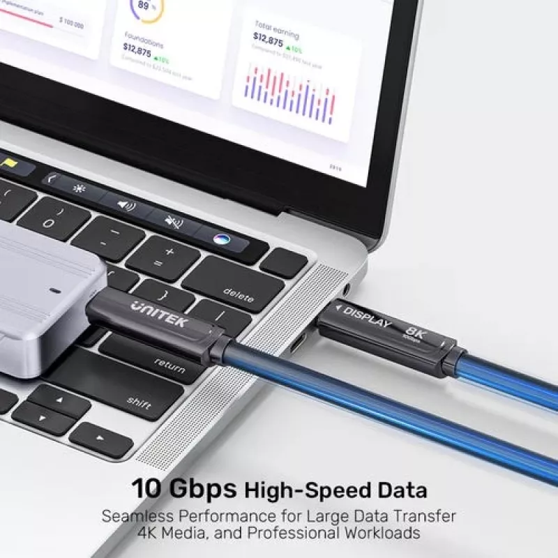 UNITEK USB-C Active Optical Cable 5m - 10Gbps, PD 60W, 8K@30Hz, čierna