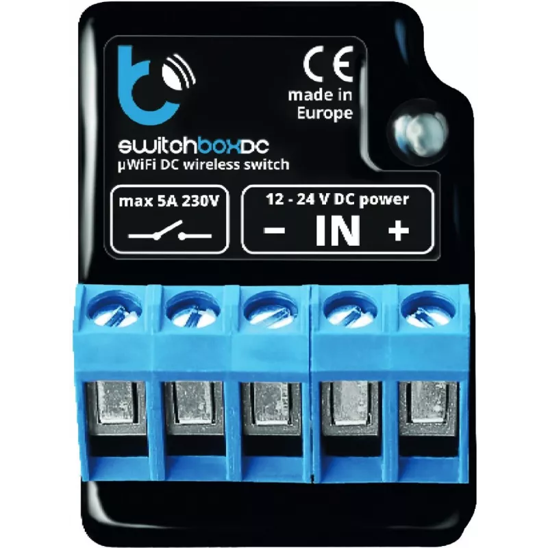BLEBOX SwitchBoxDC Wi-Fi reléový modul 1-kanál 10A 12-24V DC