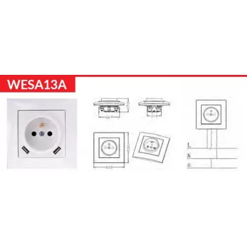 VCX WESA LC 13A samostatná zásuvka s USB nabíjačkou biela