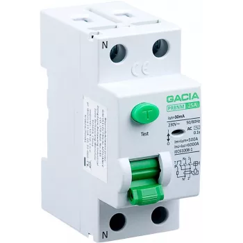 GACIA PR8NM 2P 25A 30mA AC RCCB prúdový chránič 6kA 2 moduly