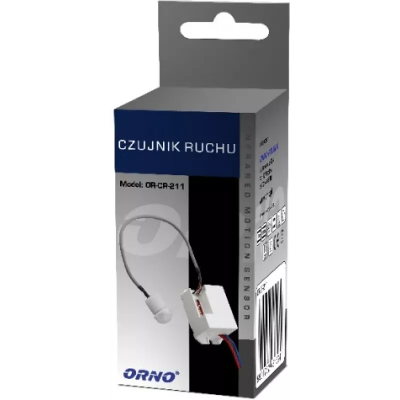 ORNO OR-CR-211 miniatúrny PIR snímač pohybu, 230V, 120°, 6m, IP20, biely