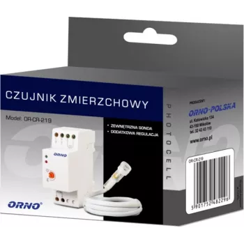 ORNO OR-CR-219 súmrakový spínač na lištu s externým fotorezistorom, 230V AC, 10A, 2-100 lux