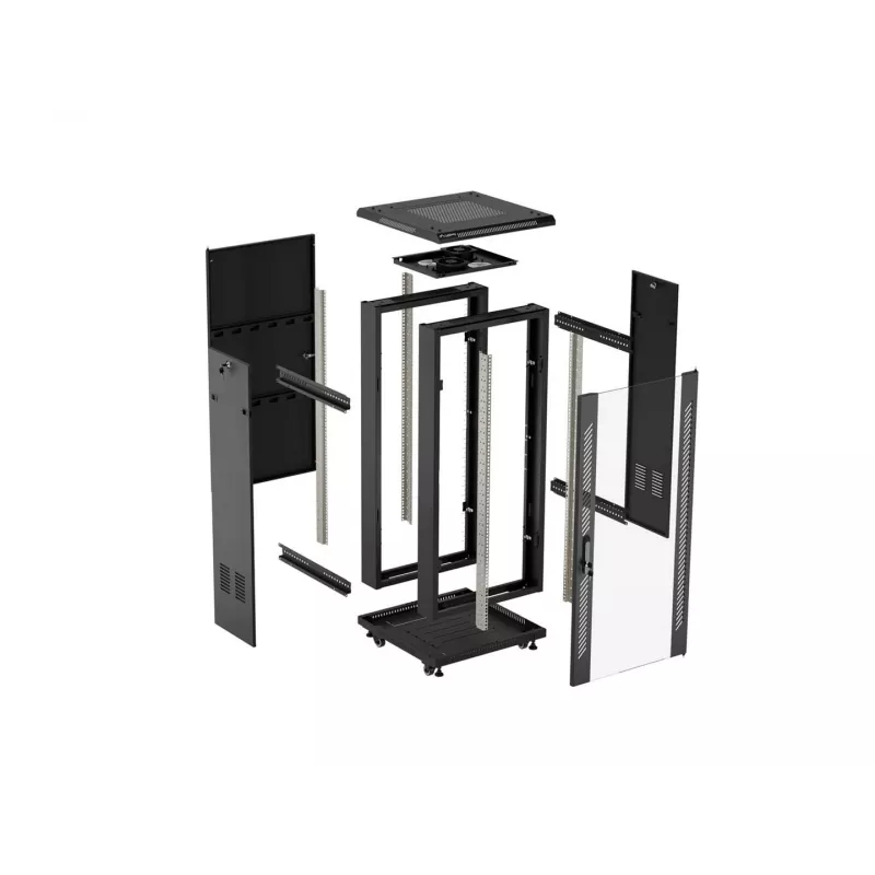 Lanberg 19 palcový 18U 600x600 čierny stojanový rozvádzač so sklenenými dverami (Flat Pack)