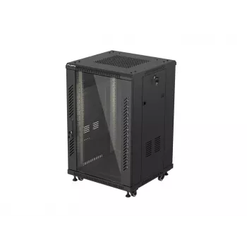 Lanberg 19 palcový 18U 600x600 čierny stojanový rozvádzač so sklenenými dverami (Flat Pack)
