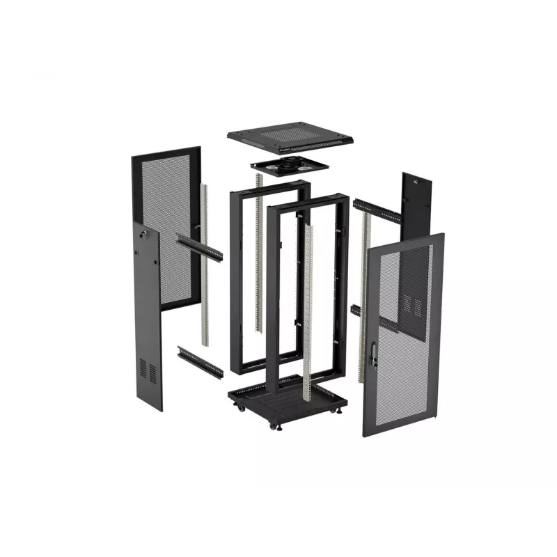 Lanberg 19 palcový 18U 600x600 čierny stojanový rozvádzač s perforovanými dverami (Flat Pack)