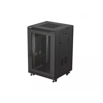 Lanberg 19 palcový 18U 600x600 čierny stojanový rozvádzač s perforovanými dverami (Flat Pack)