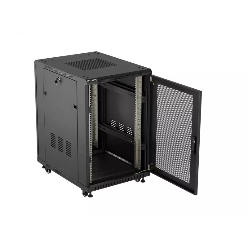 Lanberg 19 palcový 18U 600x800 mm čierny stojanový rozvádzač s perforovanými dverami (Flat Pack)
