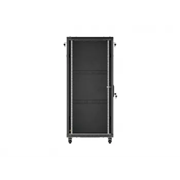 LANBERG 19 palcový 27U voľne stojaci serverový rozvádzač 600x1000 mm čierny s tvrdenými sklenenými dverami (Flat Pack)
