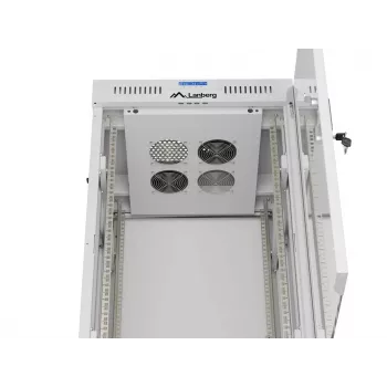LANBERG 19 palcový 22U stojanový rozvádzač 600x600 mm sivý s tvrdenými sklenenými dverami a LCD displejom (Flat Pack)