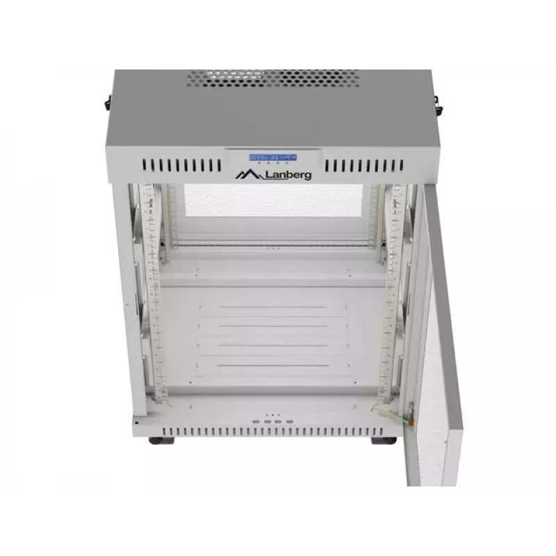 Lanberg 19 palcový 15U 600x800 sivý stojanový rozvádzač s perforovanými dverami a LCD (Flat Pack)