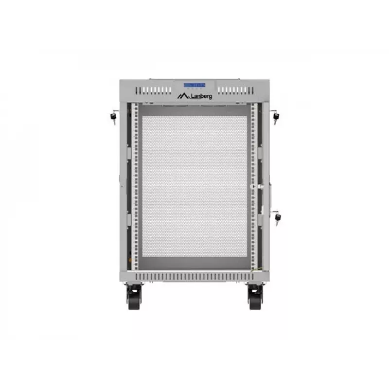 Lanberg 19 palcový 15U 600x800 sivý stojanový rozvádzač s perforovanými dverami a LCD (Flat Pack)