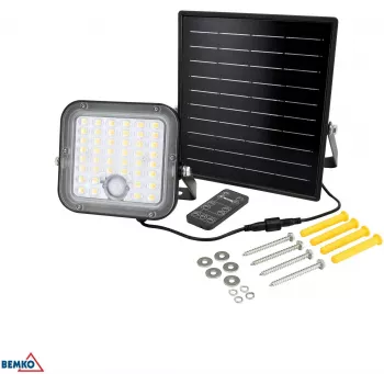 BEMKO SOLPAR solárne LED reflektory 10W 1500lm 3000/4000K IP65 čierna s PIR senzorom
