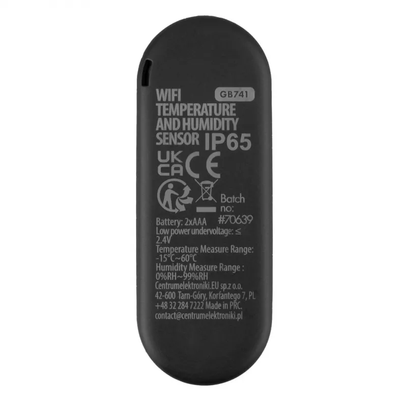 GRB GREENBLUE GB741 vonkajší WiFi senzor teploty a vlhkosti, Android/iOS, 3,0 V DC, 2xAAA, IP65