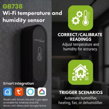 GRB GREENBLUE GB741 vonkajší WiFi senzor teploty a vlhkosti, Android/iOS, 3,0 V DC, 2xAAA, IP65