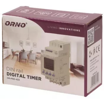 ORNO OR-PRE-433 Elektronický týždenný časovač, DIN lišta, 16A/3680W, 16 programov, 230V