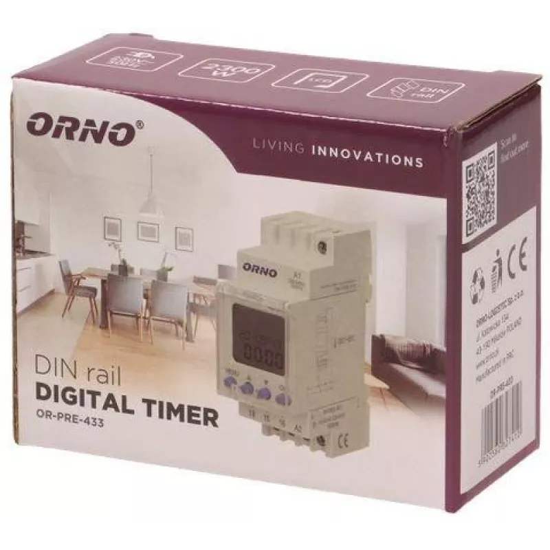 ORNO OR-PRE-433 Elektronický týždenný časovač, DIN lišta, 16A/3680W, 16 programov, 230V