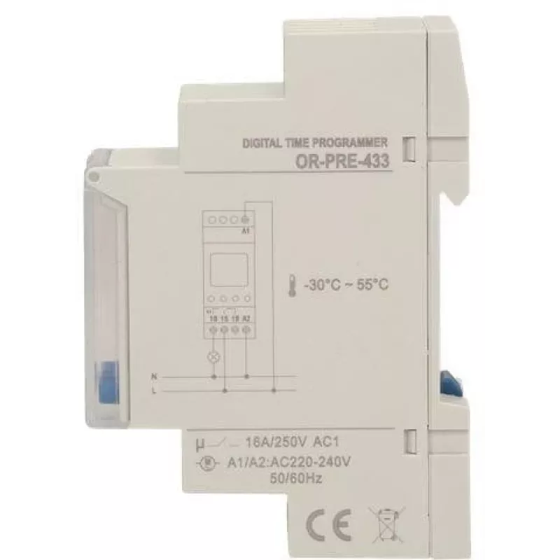 ORNO OR-PRE-433 Elektronický týždenný časovač, DIN lišta, 16A/3680W, 16 programov, 230V