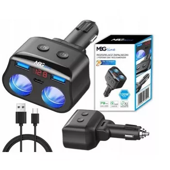 MBG Line HC69PD 3-násobný rozbočovač zapaľovača s 2x USB-C PD 30W a 2x USB-A QC 3.0, LED indikátor napätia, 180W