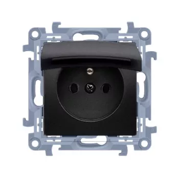 KONTAKT SIMON 10 1-modul zásuvka čierna matná s krytom IP44 pružinové svorky 16A 250V