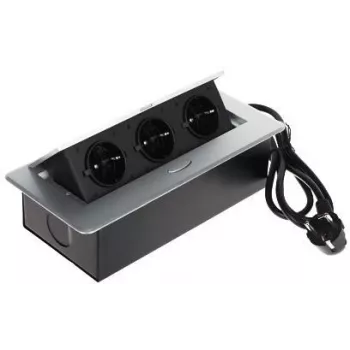 DELTA FPS-3S/CABLE nábytková zásuvková lišta s 3 zásuvkami, 1,5 m kábel, čierna