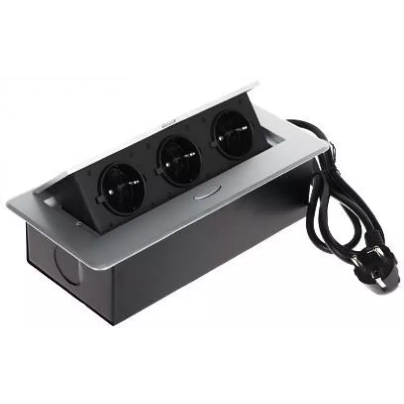 DELTA FPS-3S/CABLE nábytková zásuvková lišta s 3 zásuvkami, 1,5 m kábel, čierna