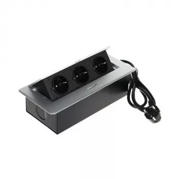 DELTA FPS-3S/CABLE nábytková zásuvková lišta s 3 zásuvkami, 1,5 m kábel, čierna