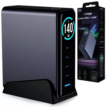 3mk InCharge stolná nabíjačka Lumin PD3.2 140W QC5 PPS AFC FCP SCP 1A4C TFT GaN3 displej čierna