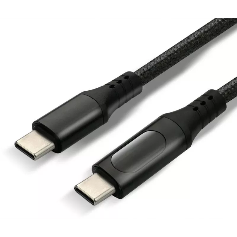 USB-C na USB-C kábel s LCD indikátorom výkonu, 3m, 45W PD, čierny
