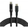 USB-C na USB-C kábel s LCD indikátorom výkonu, 3m, 45W PD, čierny