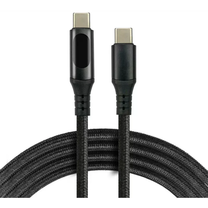 USB-C na USB-C kábel s LCD indikátorom výkonu, 3m, 45W PD, čierny