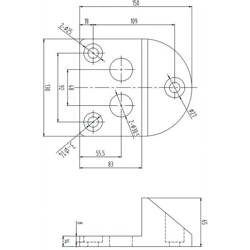 PSG 61.191 priskrutkovateľný doraz brány (130x150/H65) pogumovaný
