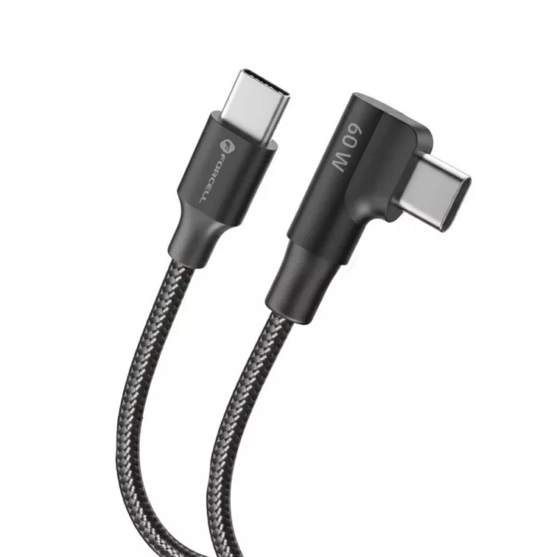 Forcell F-Energy CC-1Deg USB-C na USB-C kábel 100W PD QC4.0 5A 2m čierny 90° zahnutý