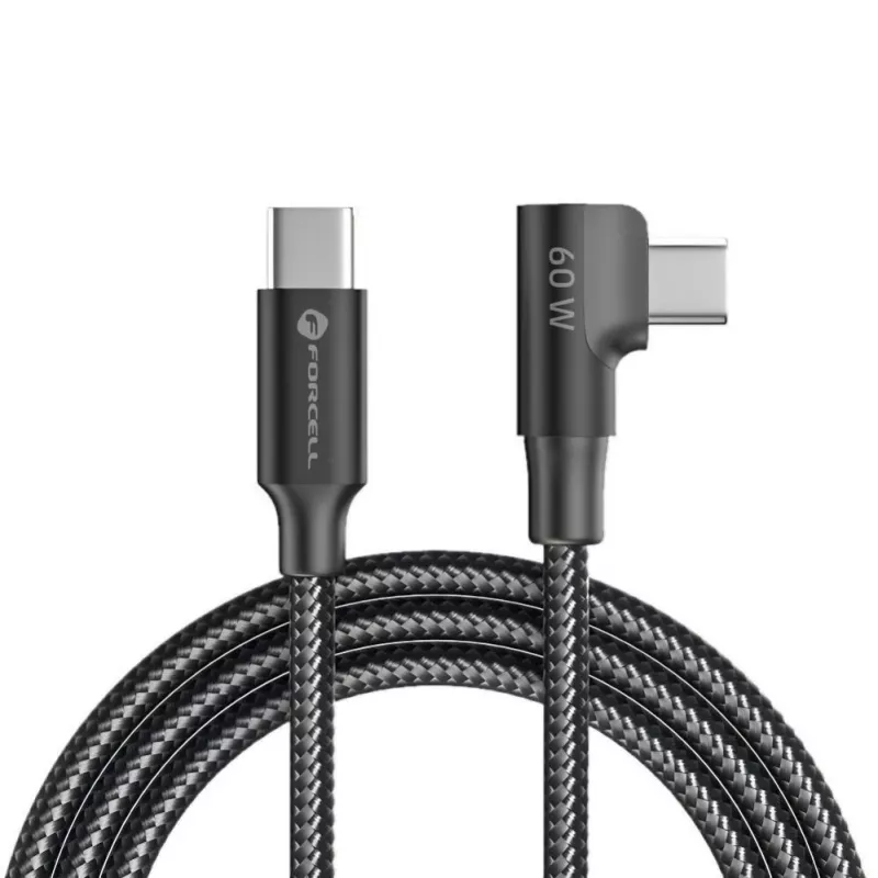Forcell F-Energy CC-1Deg USB-C na USB-C kábel 100W PD QC4.0 5A 2m čierny 90° zahnutý