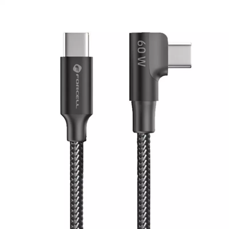 Forcell F-Energy CC-1Deg USB-C na USB-C kábel 100W PD QC4.0 5A 2m čierny 90° zahnutý