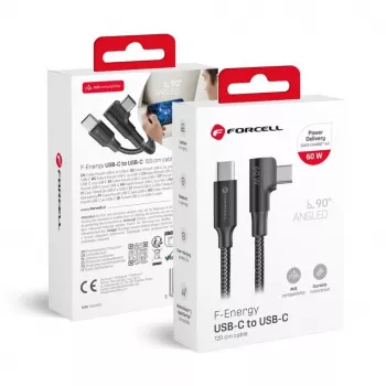 Forcell F-Energy CC-1Deg USB-C na USB-C kábel 100W PD QC4.0 5A 2m čierny 90° zahnutý