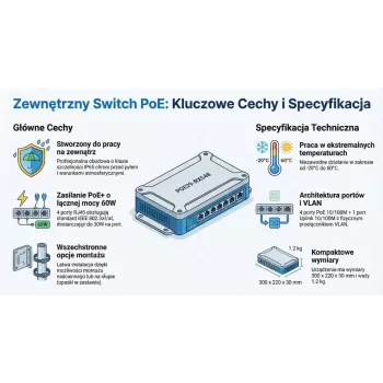 GETFORT GF-410-FU-PO vonkajší PoE switch 4 PoE porty + 1 uplink, 65W, IP65