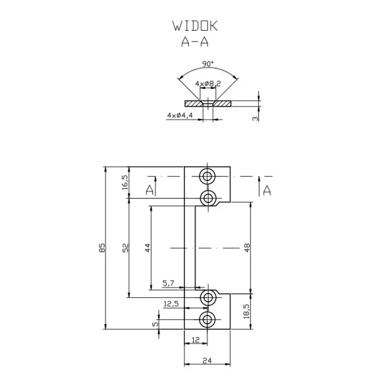 HARTTE OK-P1 krátka montážna plochá lišta, S, 3 mm, STC, otvorená