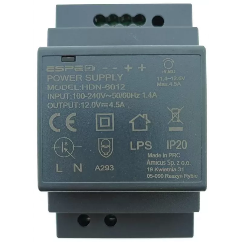 ESPE HDN-6012 DIN lištový napájací zdroj 12V 54W 4.5A