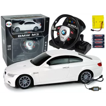 LEAN TOYS Diaľkovo ovládané BMW M3 biele 2.4G volant Pilot 1:18 zvuk svetlá