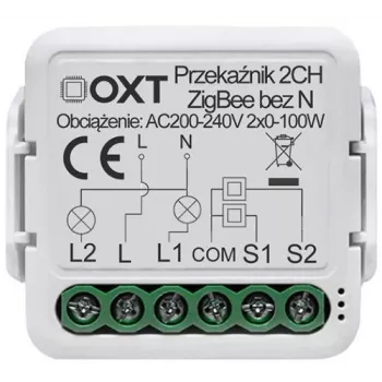 OXT Mini reléový modul 2-kanálový bez neutrálneho vodiča ZigBee TUYA T272