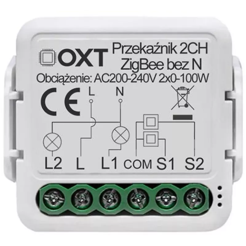 OXT Mini reléový modul 2-kanálový bez neutrálneho vodiča ZigBee TUYA T272